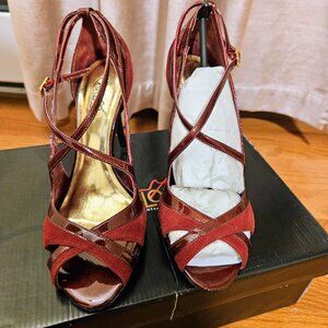 Deep Red Burgundy Strappy Ankle Stiletto Heels